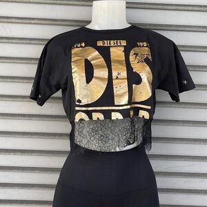 Diesel Black & Gold Lace Crop Top Size S